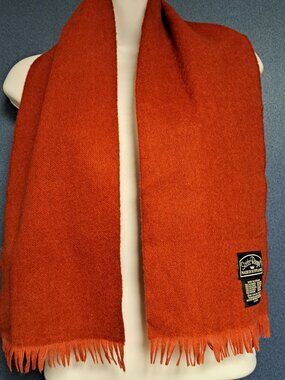 VINTAGE DARK RED ORANGE SCOTS REGAL SCOTLAND CASHMERE WOOL SCARF 45" LONG